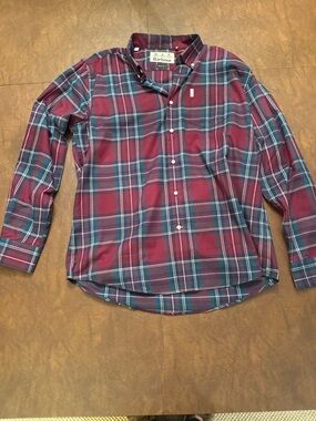Barbour Never Worn Burgundy and Teal Plaid Button-Down Shirt